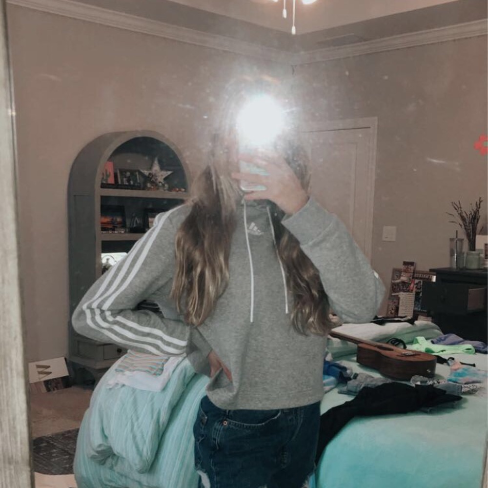 Adidas Crop Grey Hoodie $25